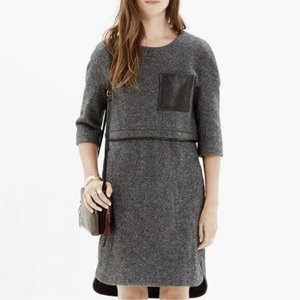 Madewell Wool Blend Leather Pocket Installation Gray Black Mini Dress Small